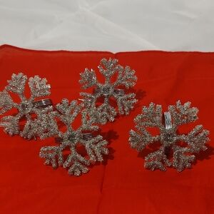 Vintage Silver Snowflake metal ring Napkin rings set of 4